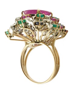 Ruby Multi Gemstone Two Color Gold Cluster Ring