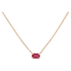 Ruby Necklace 14K Gold Emerald Cut .34 Carat Ruby Gemstone July Pendant