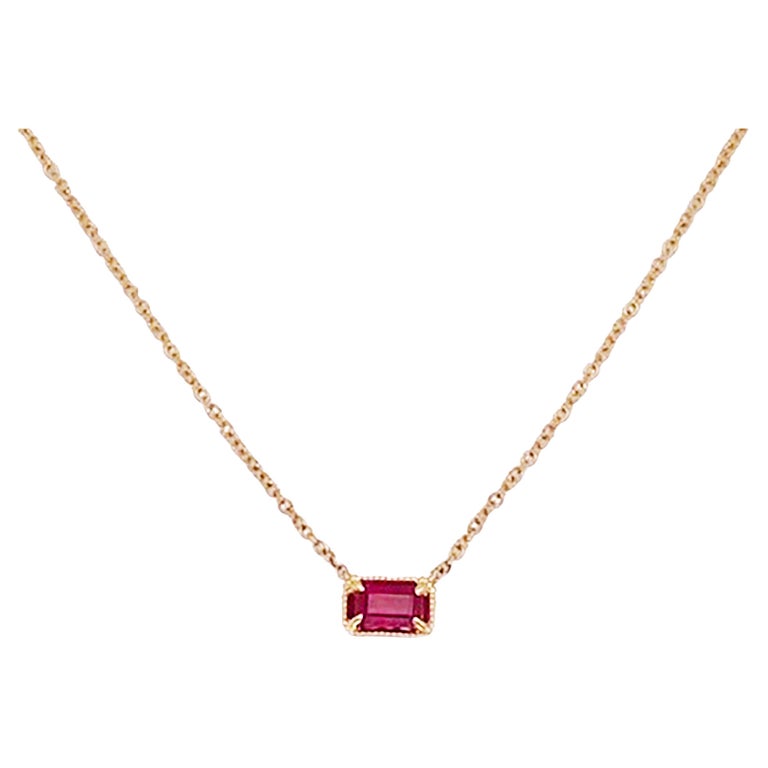 Ruby Necklace 14K Gold Emerald Cut .34 Carat Ruby Gemstone July Pendant ...