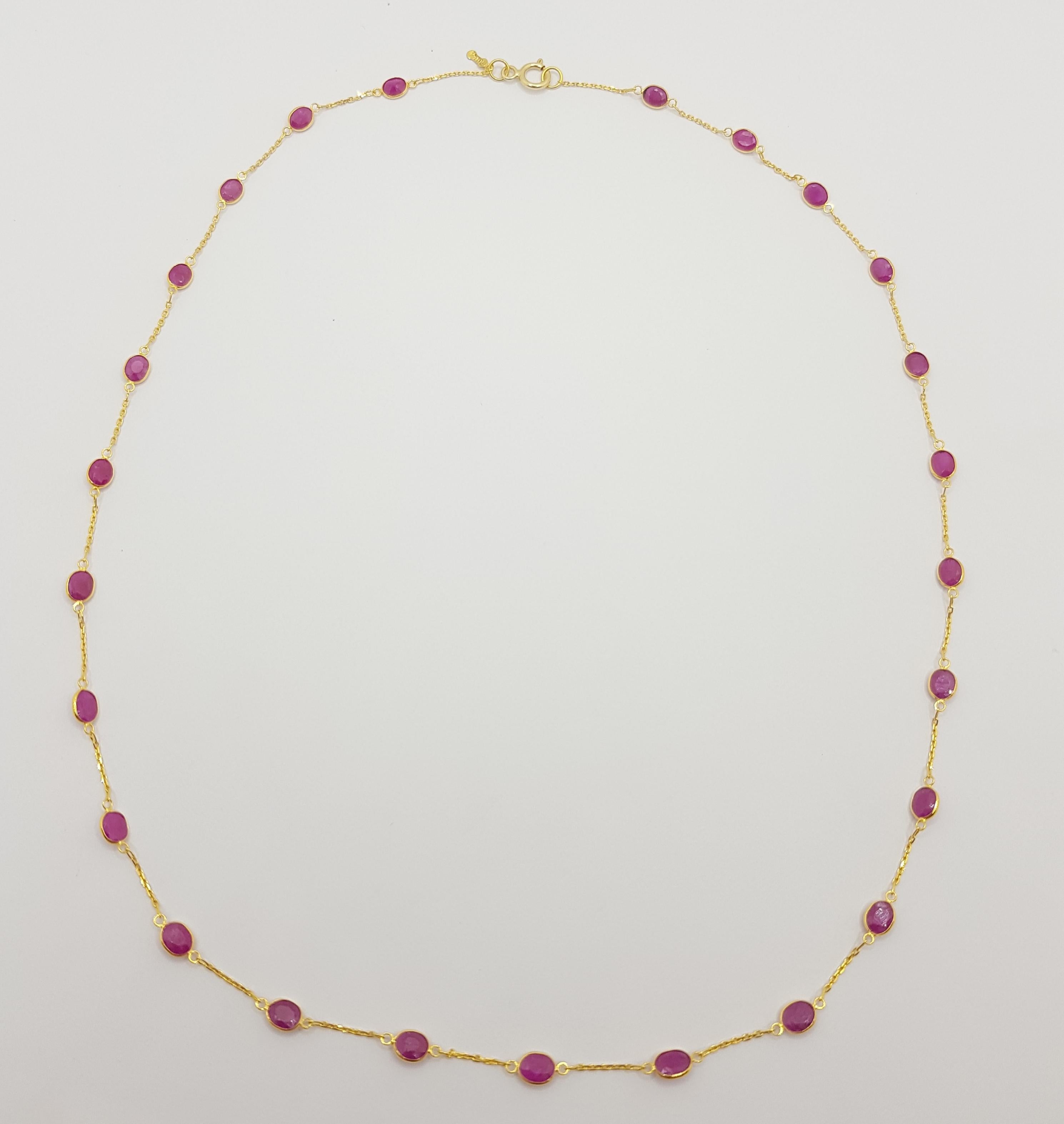 Oval Cut Ruby Necklace Set in 18 Karat Gold Settings