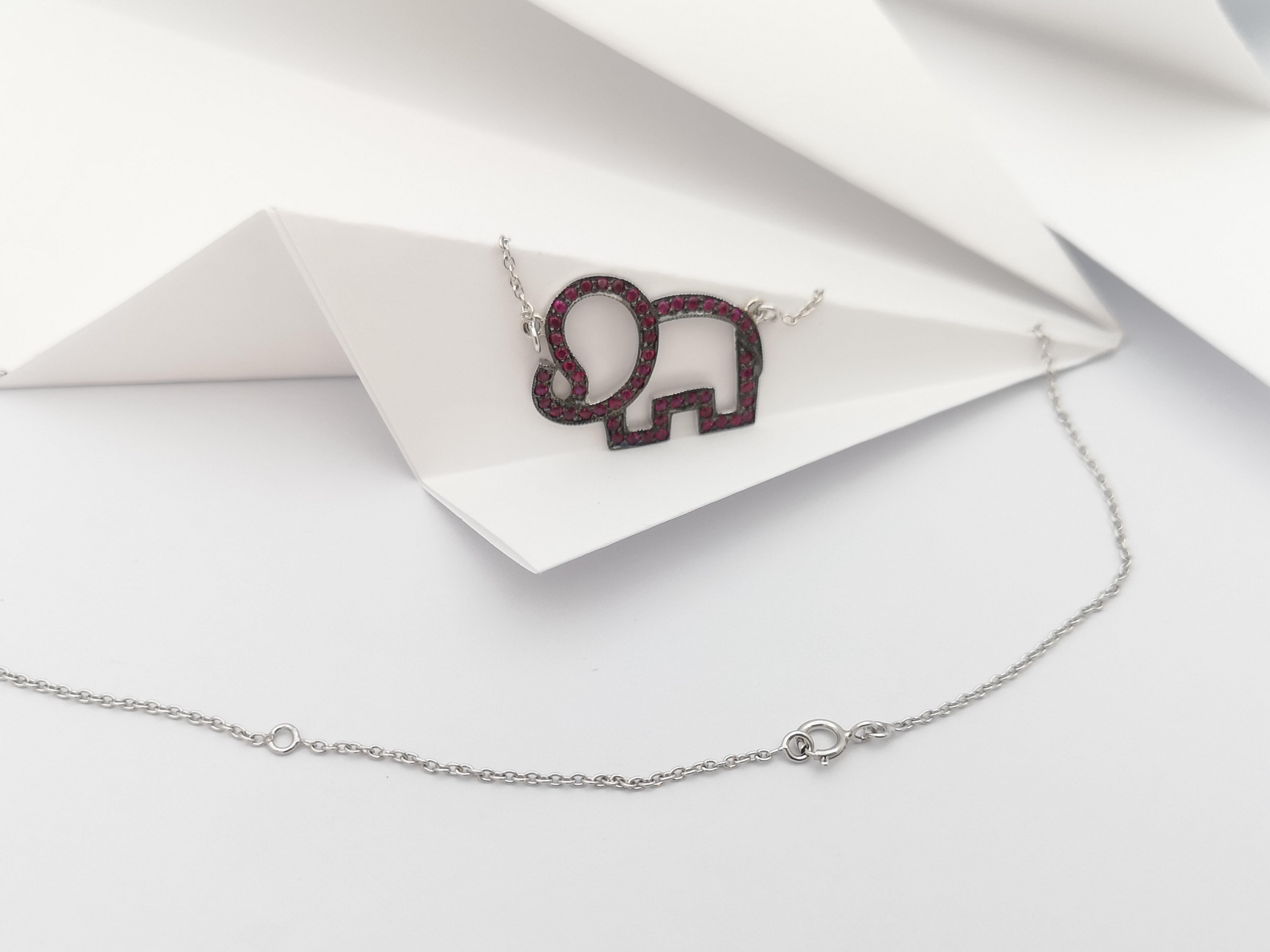 Women's or Men's Ruby Elephant Necklace set in Silver Settings For Sale