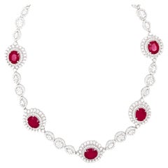 Ruby Necklace with Diamonds 80 Carats Carats Total 18K Gold