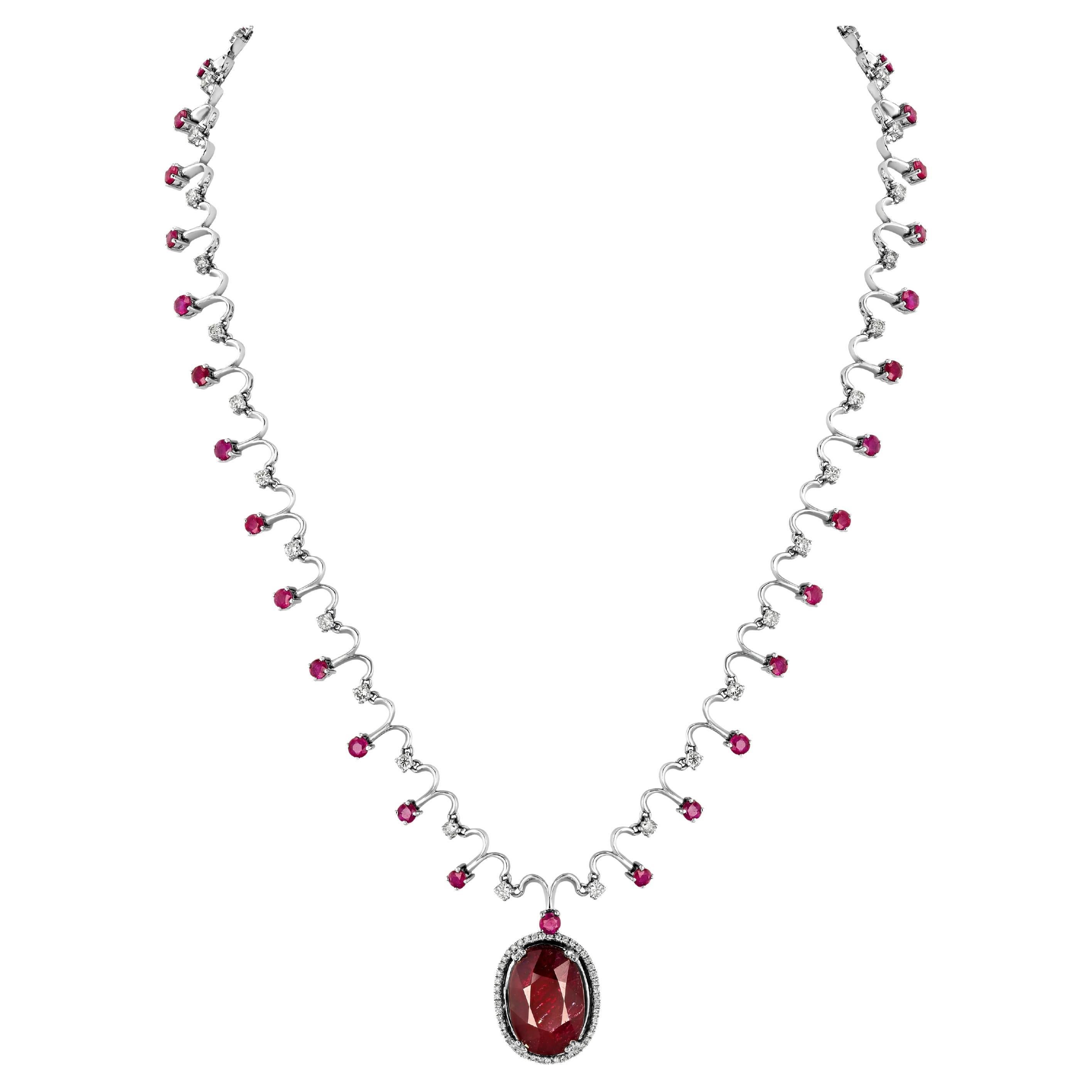 Halskette mit Rubin und Diamanten aus 18 & 14K Gold (Art nouveau) im Angebot