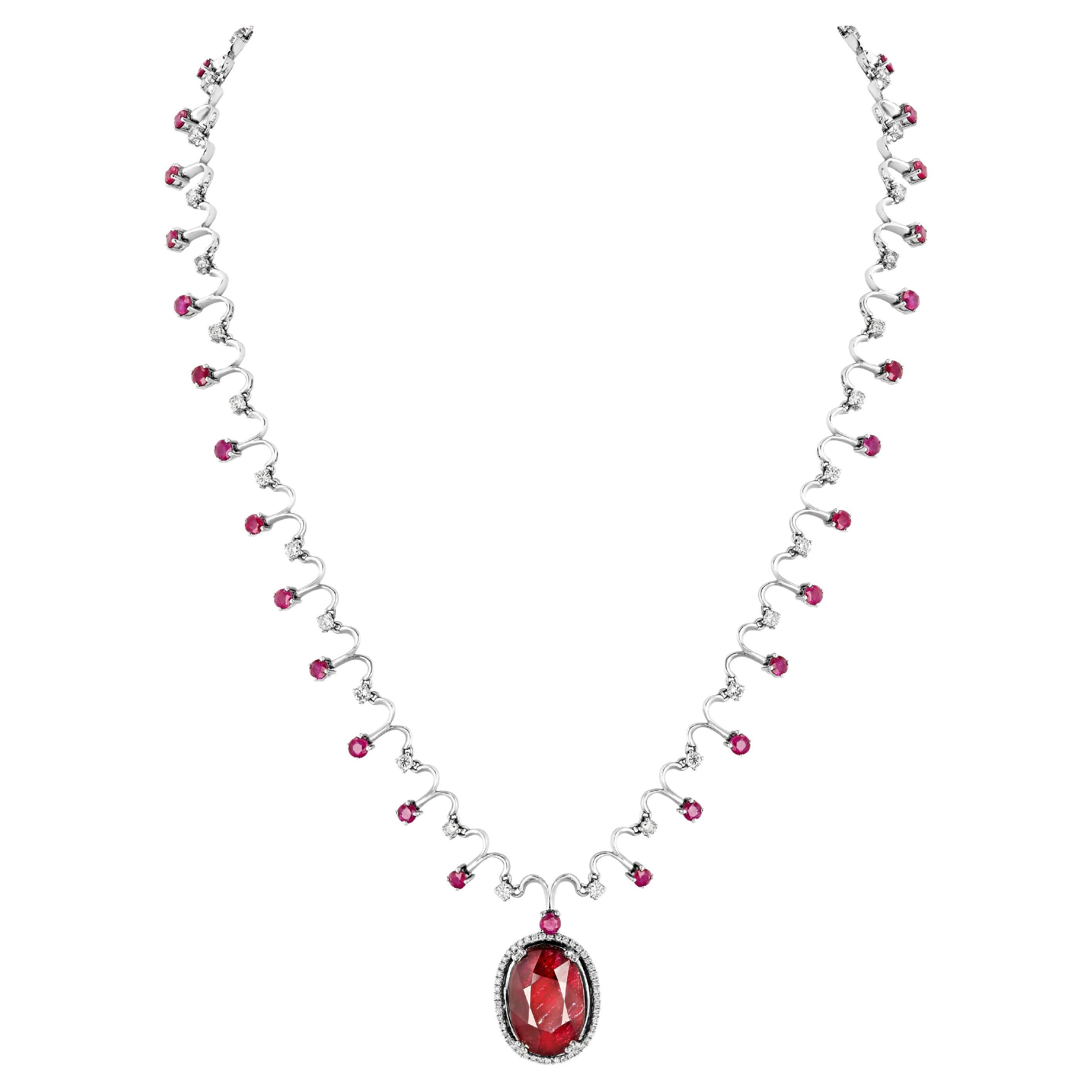 Ruby Necklace with Diamonds in 18 & 14K Gold