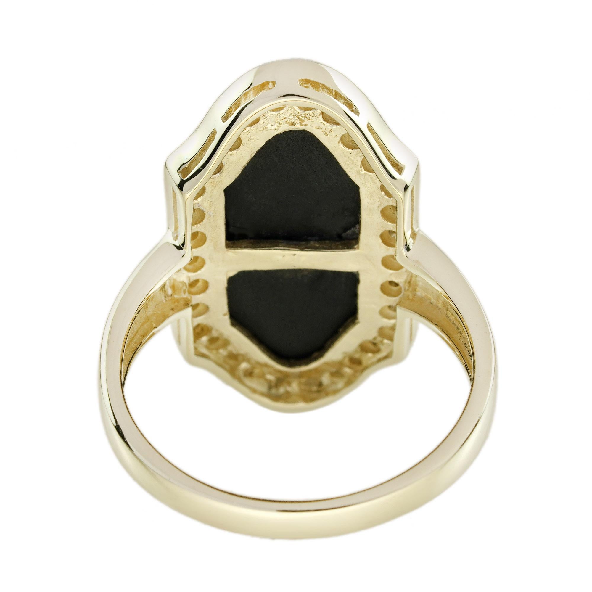 Ruby Onyx and Diamond Art Deco Style Dinner Ring in 14K Yellow Gold In New Condition For Sale In Bangkok, TH