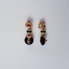 Fratelli Piccini Florence Ruby Onyx and Diamonds  Clip Earrings