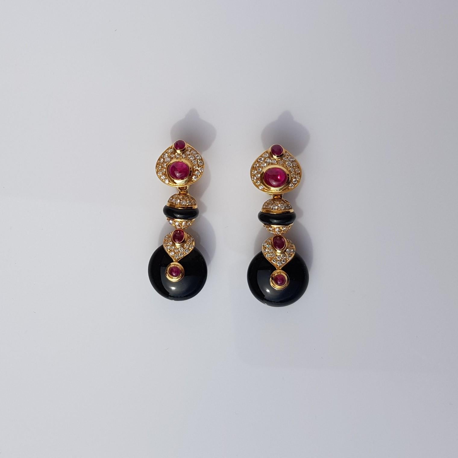 Women's or Men's Fratelli Piccini Florence Ruby Onyx and Diamonds  Clip Earrings For Sale