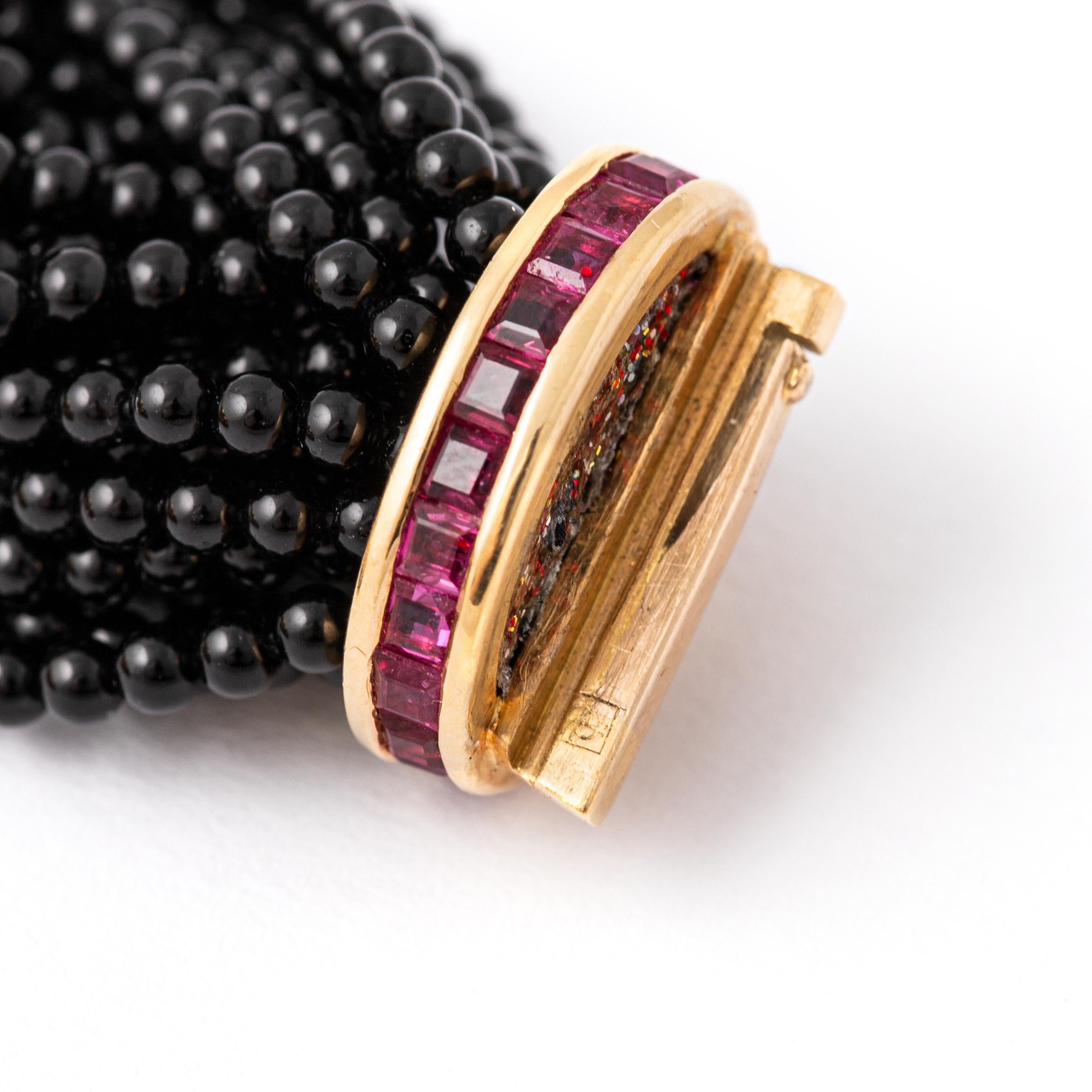 Rubin Onyx Perle Gelbgold 18K Halskette (Cabochon) im Angebot