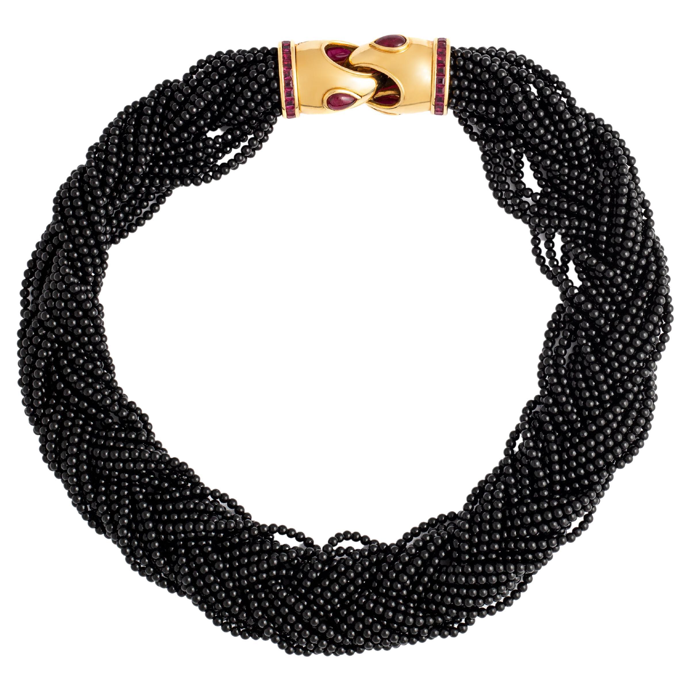 Rubin Onyx Perle Gelbgold 18K Halskette im Angebot