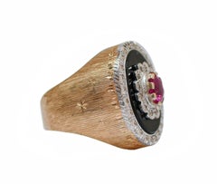 Ruby, Onyx, Diamonds, Rose Gold Retrò Ring.