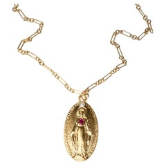 Virgi Mary Ruby Opal Medal Chain Necklace J Dauphin
