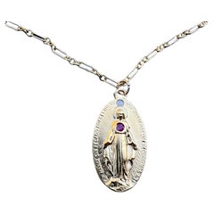 Ruby Opal Medal Necklace Mother Mary Gold Tone J Dauphin