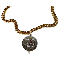 Ruby Opal Silver Medal Virgin del Carmen Chain Choker Necklace J Dauphin