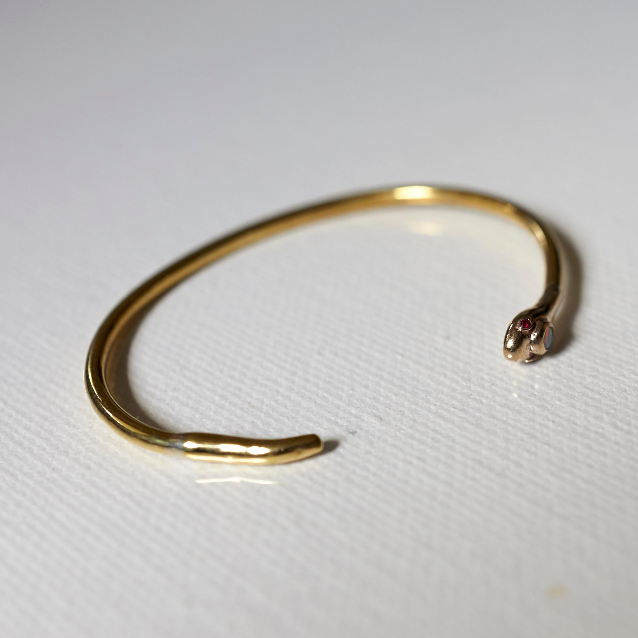Contemporary Ruby Opal Snake Bronze Brass Bracelet Bangle J Dauphin