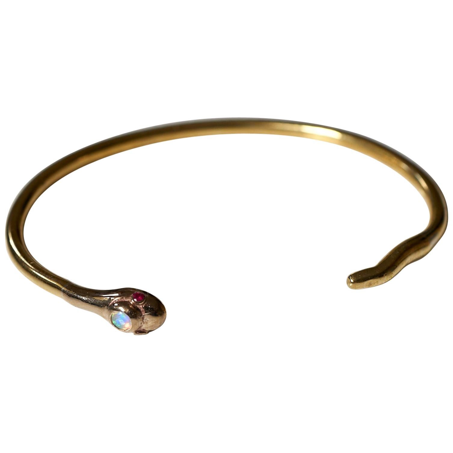 Ruby Opal Snake Bronze Brass Bracelet Bangle J Dauphin