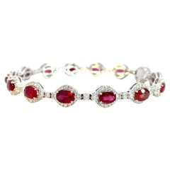 Ruby Oval 8.53 CT White Diamond Round 2.90 CT 14KW Bracelet 