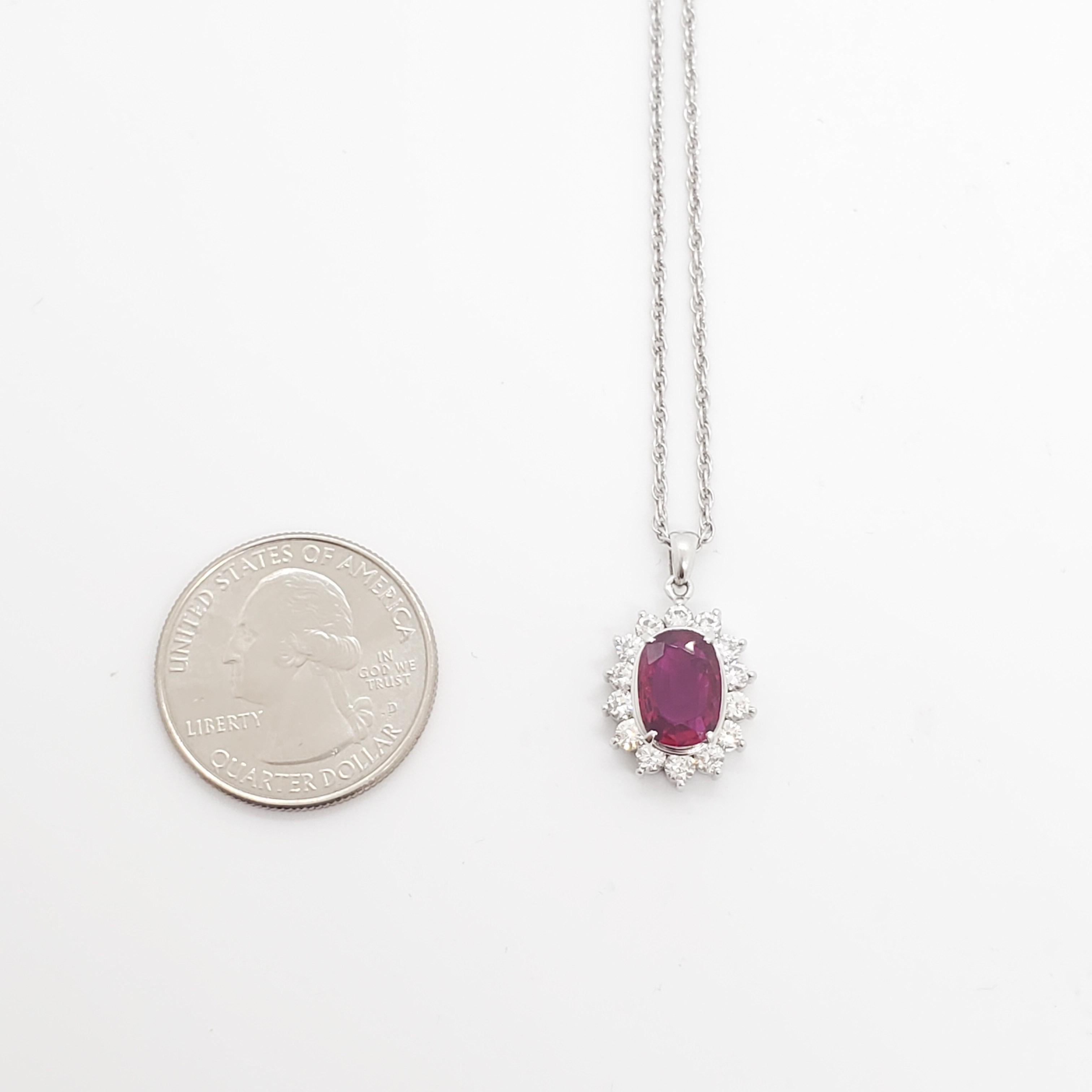 Ruby Oval and Diamond Pendant in Platinum For Sale 5