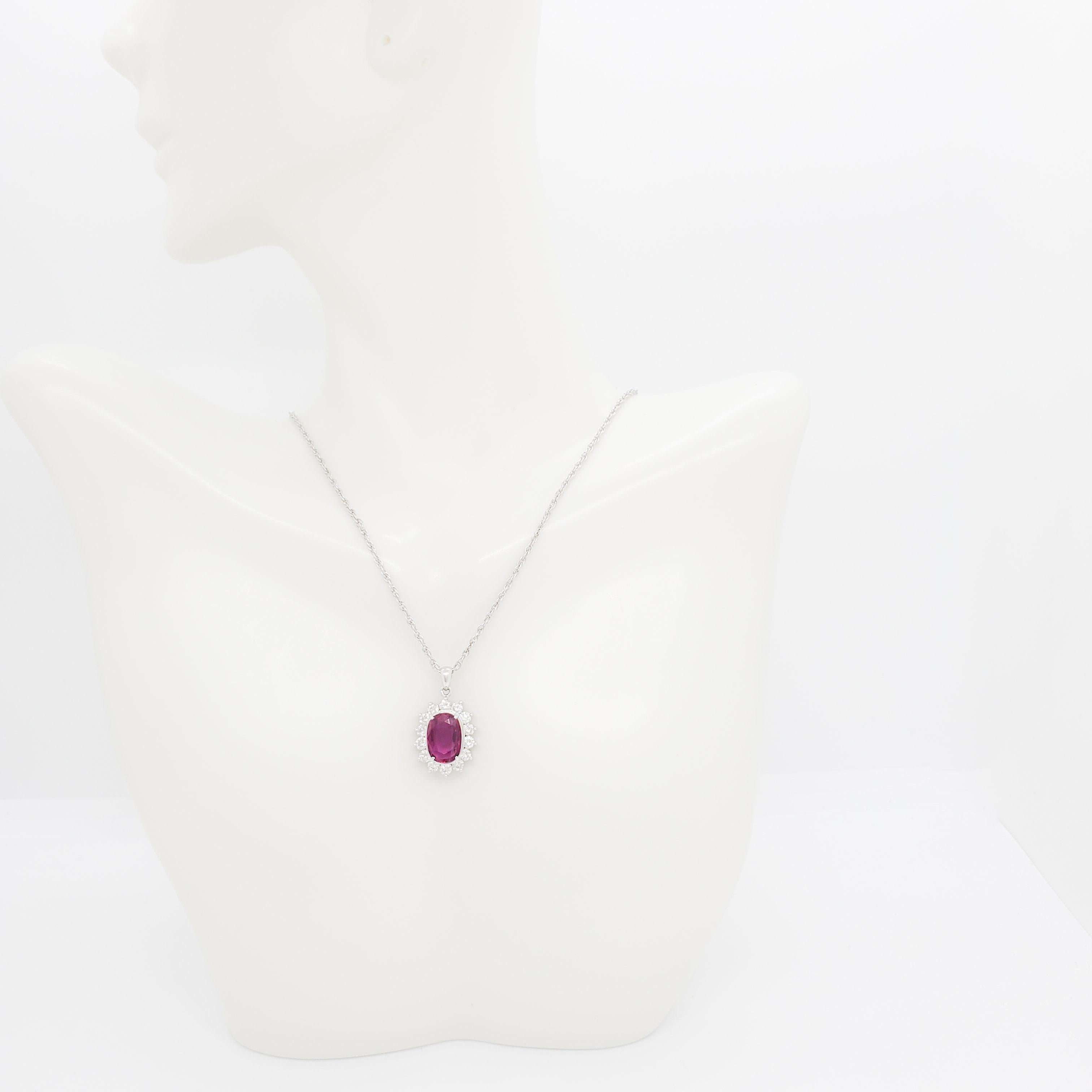 Oval Cut Ruby Oval and Diamond Pendant in Platinum For Sale