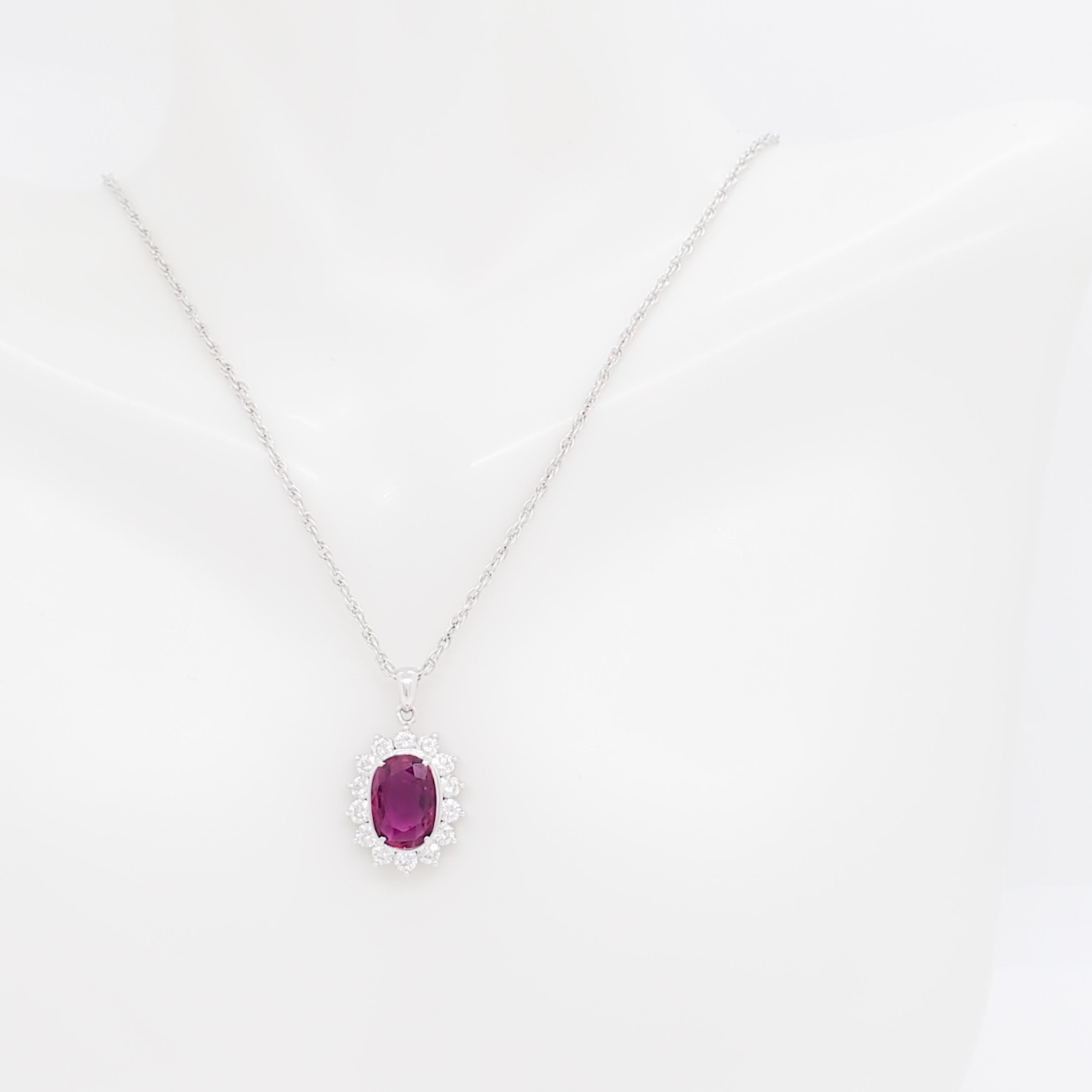 Ruby Oval and Diamond Pendant in Platinum In New Condition For Sale In Los Angeles, CA
