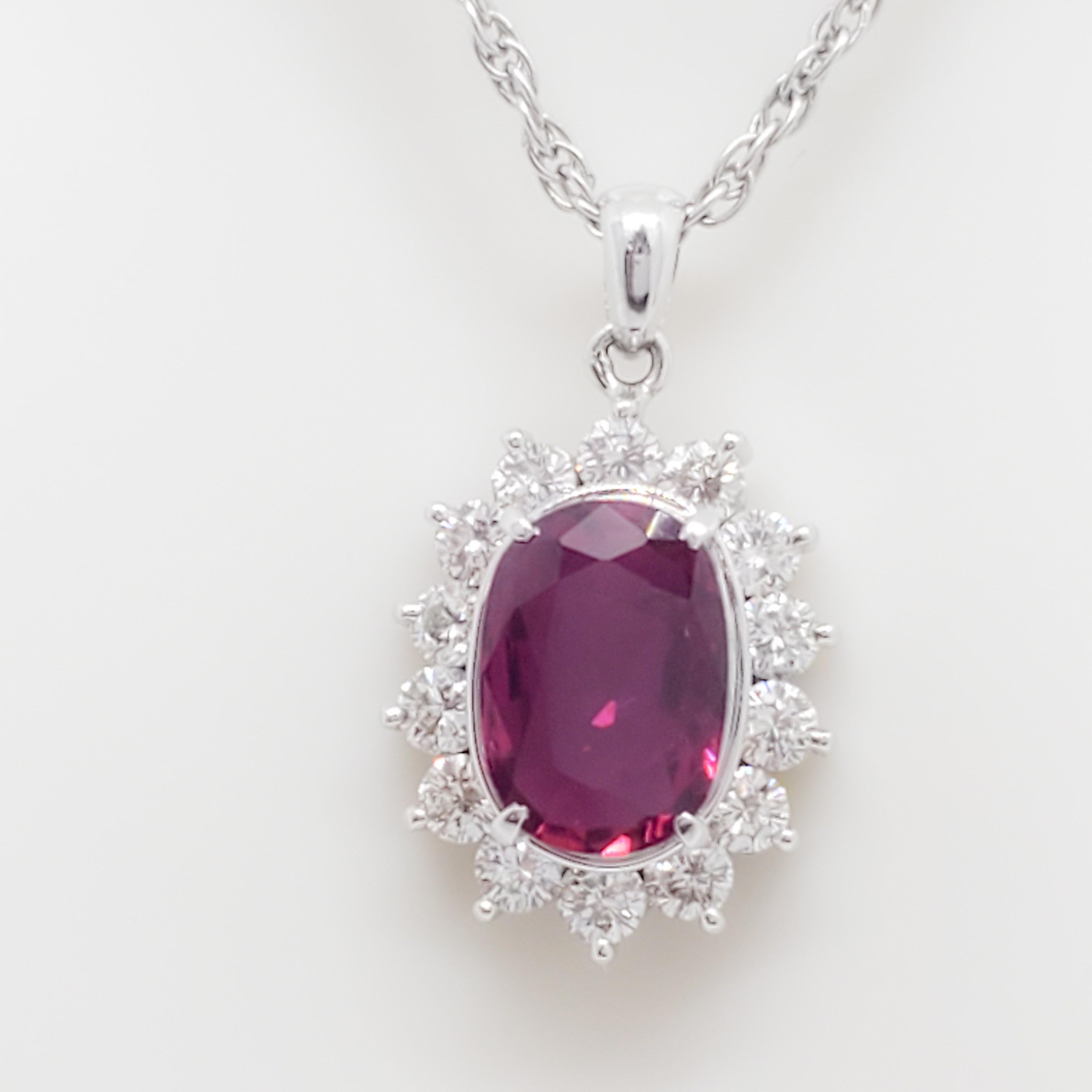 Women's or Men's Ruby Oval and Diamond Pendant in Platinum For Sale
