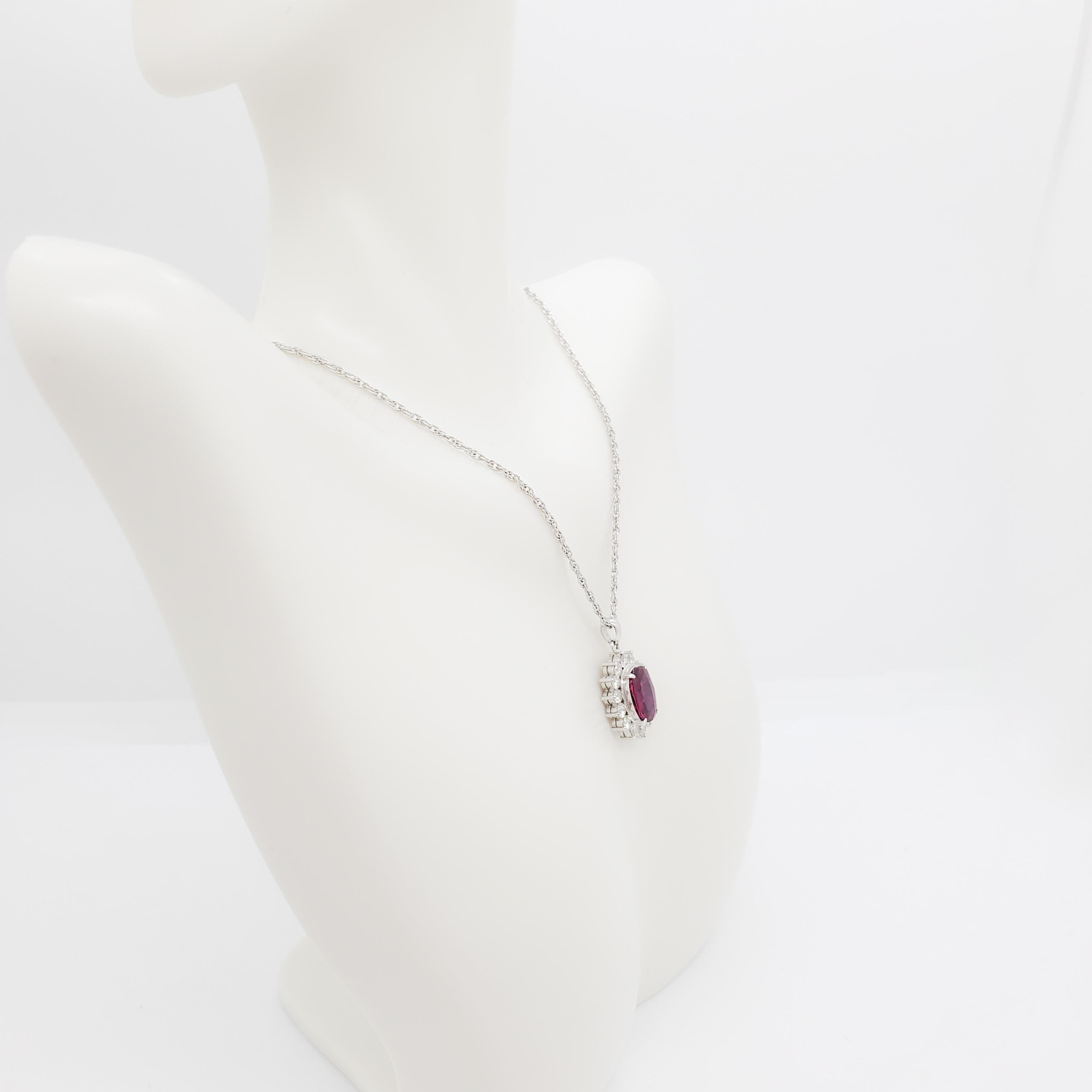 Ruby Oval and Diamond Pendant in Platinum For Sale 1