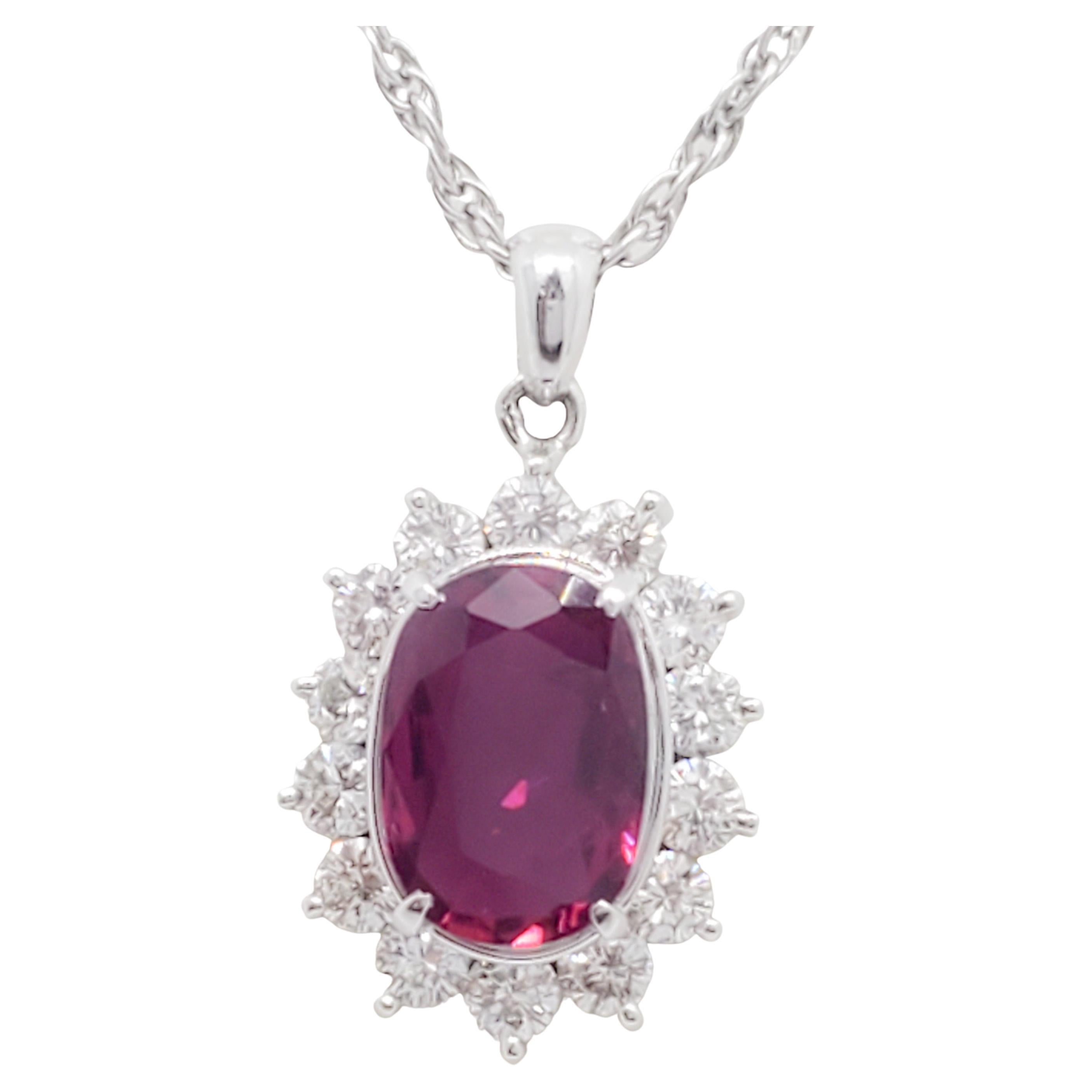 Ruby Oval and Diamond Pendant in Platinum For Sale