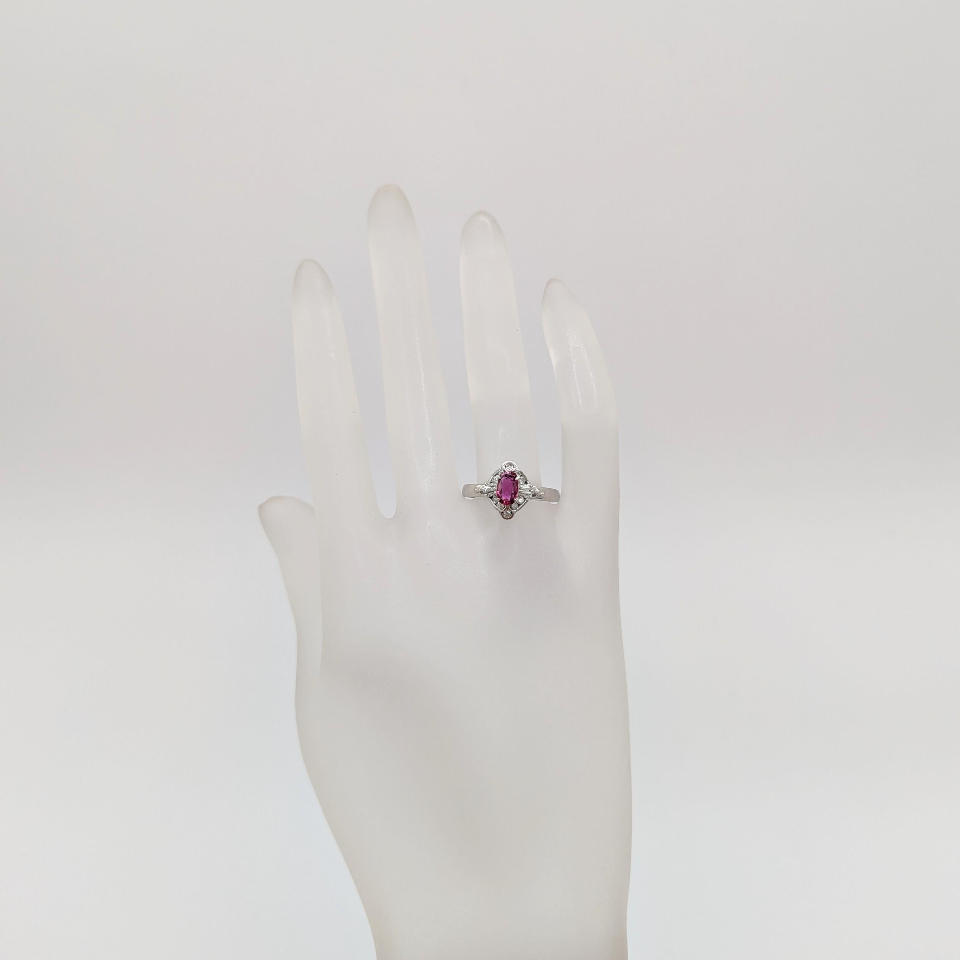 Oval Cut Ruby Oval and Multi-Shape White Diamond Ring in Platinum For Sale