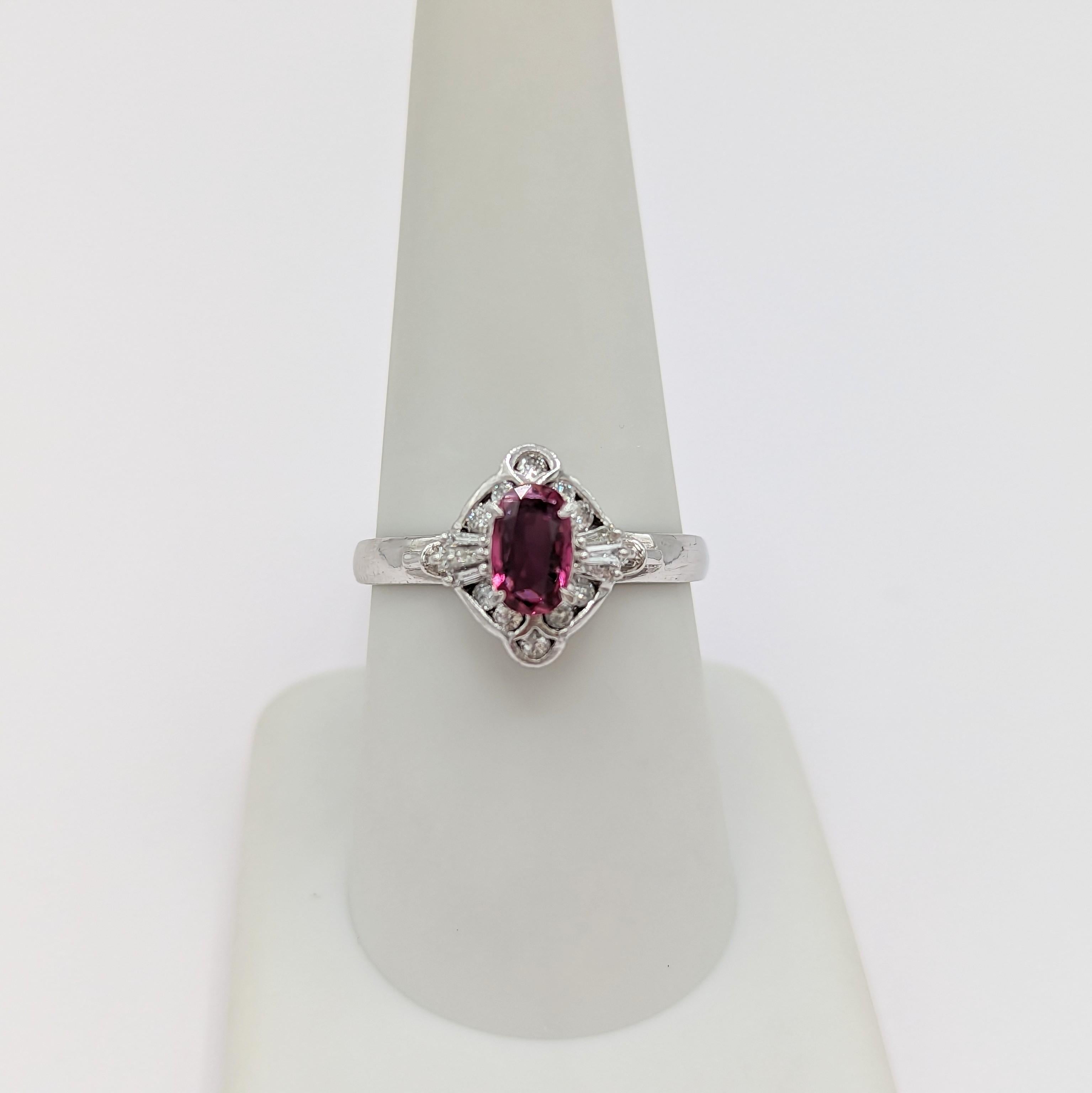 Ruby Oval and Multi-Shape White Diamond Ring in Platinum In New Condition For Sale In Los Angeles, CA