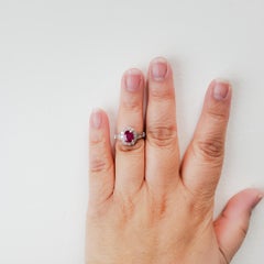 Ruby Oval and White Diamond Cocktail Ring in Platinum