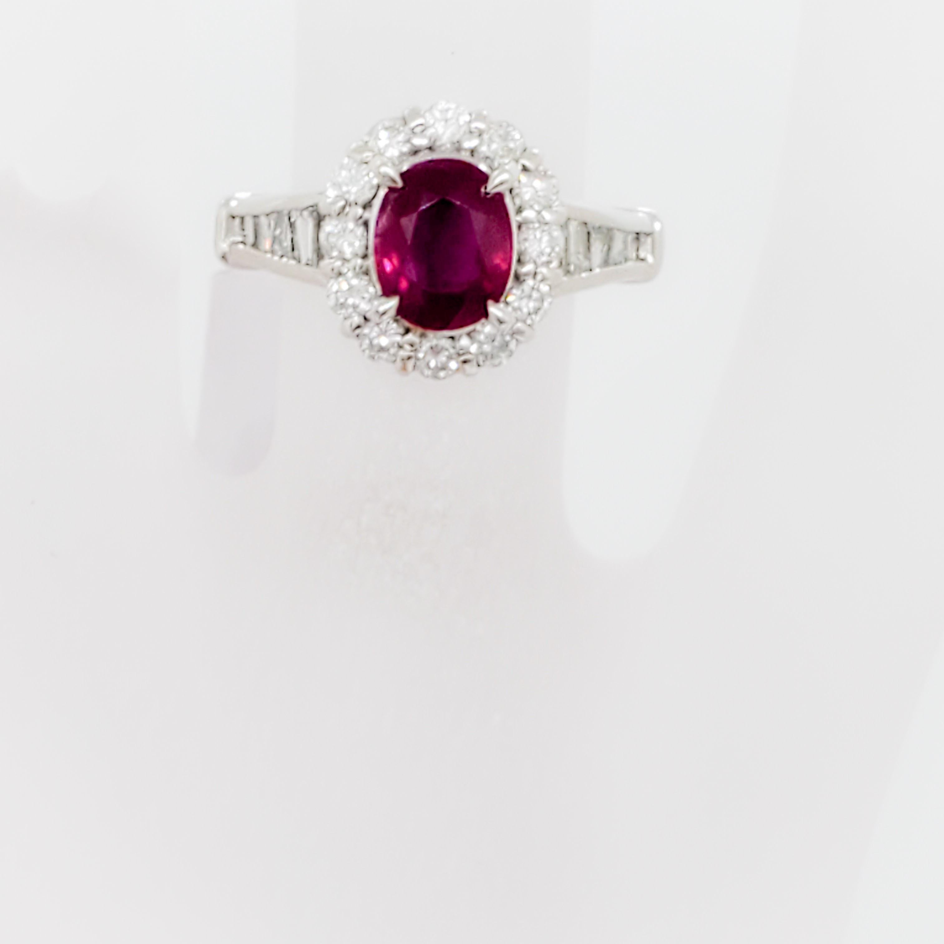 Ruby Oval and White Diamond Cocktail Ring in Platinum In New Condition For Sale In Los Angeles, CA