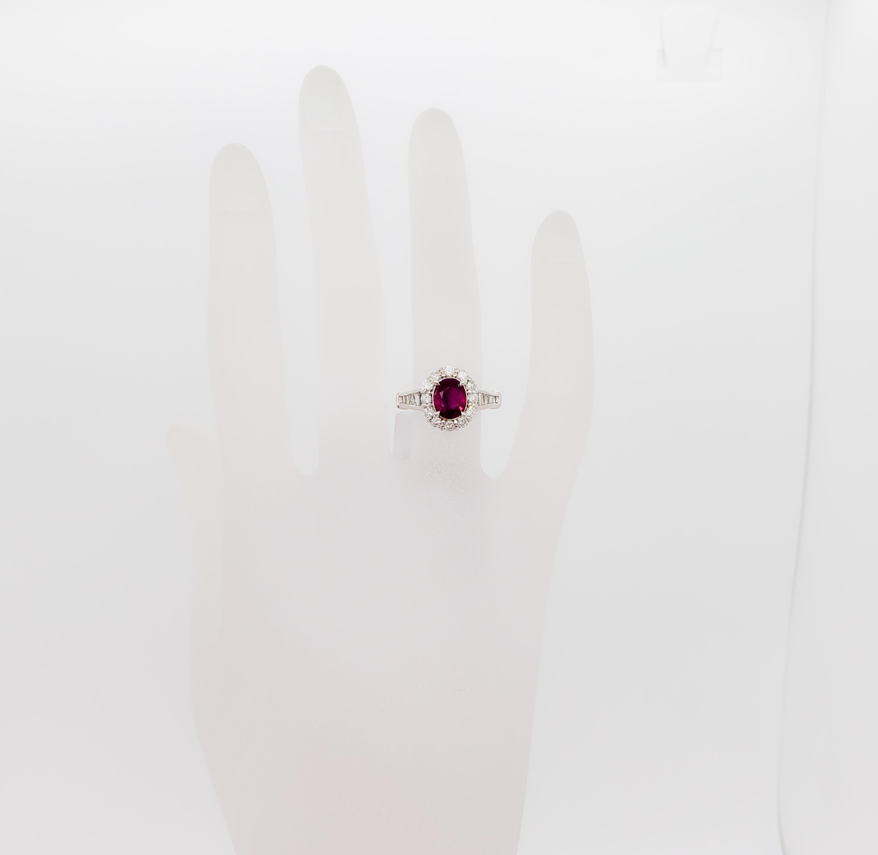 Oval Cut Ruby Oval and White Diamond Cocktail Ring in Platinum For Sale