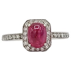 Ruby Oval Cabochon and White Diamond Ring in Platinum