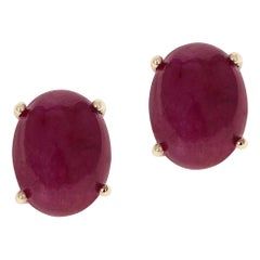 Ruby Oval Cabochon Stud Earrings Made in 14 Karat Yellow Gold