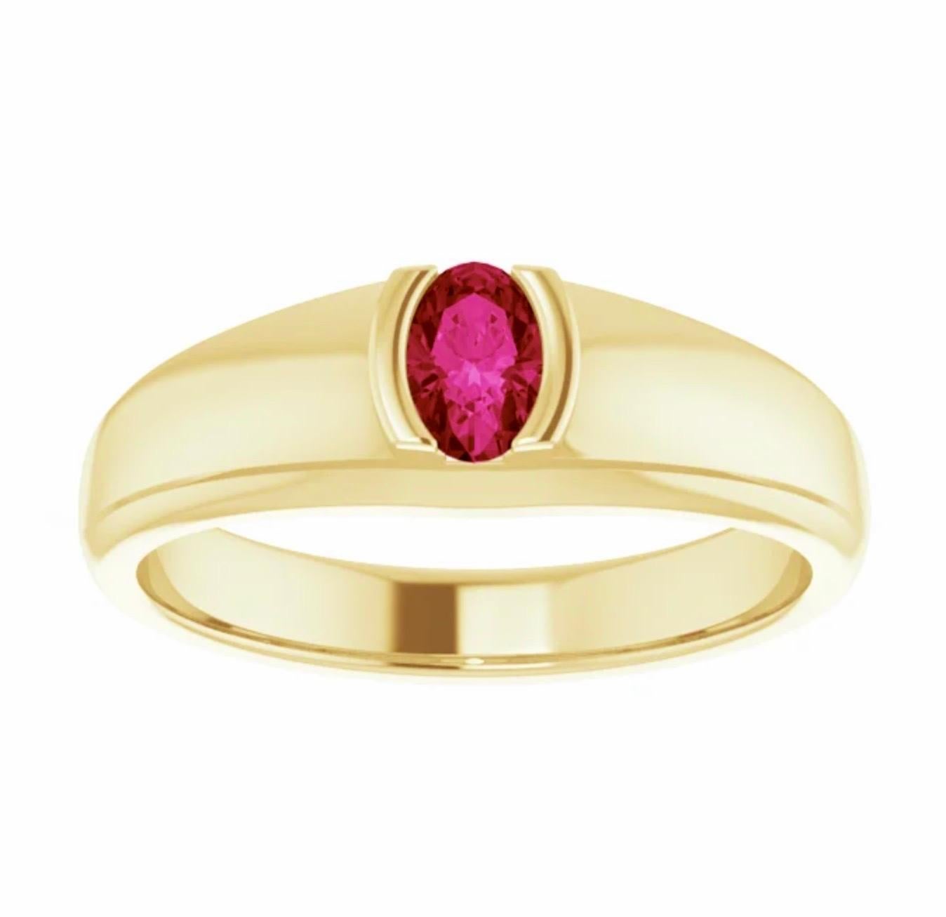 Rubin Oval Cut Lünette Gold Solitär Ring Unisex (Art déco) im Angebot