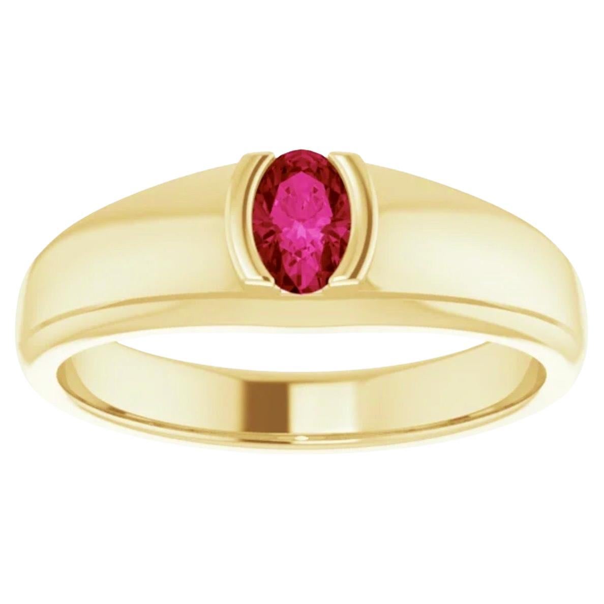 Rubin Oval Cut Lünette Gold Solitär Ring Unisex im Angebot 1