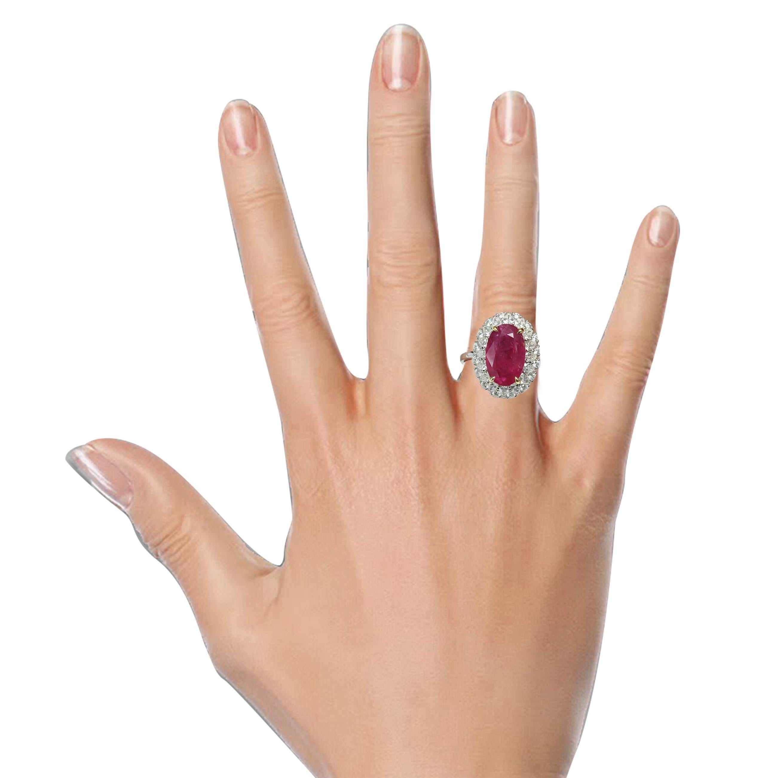 Women's 9.90 carats Ruby Oval & Diamond Brilliant Cut Cocktail Ring, GIA Certified For Sale