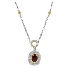 Ruby Oval Diamond Double Halo Two-Color Gold Pendant Diamond by Yard Necklace