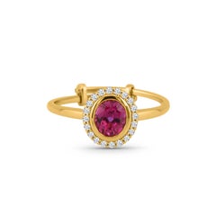 Ruby Oval & Diamond Ring In 18K Yellow Gold