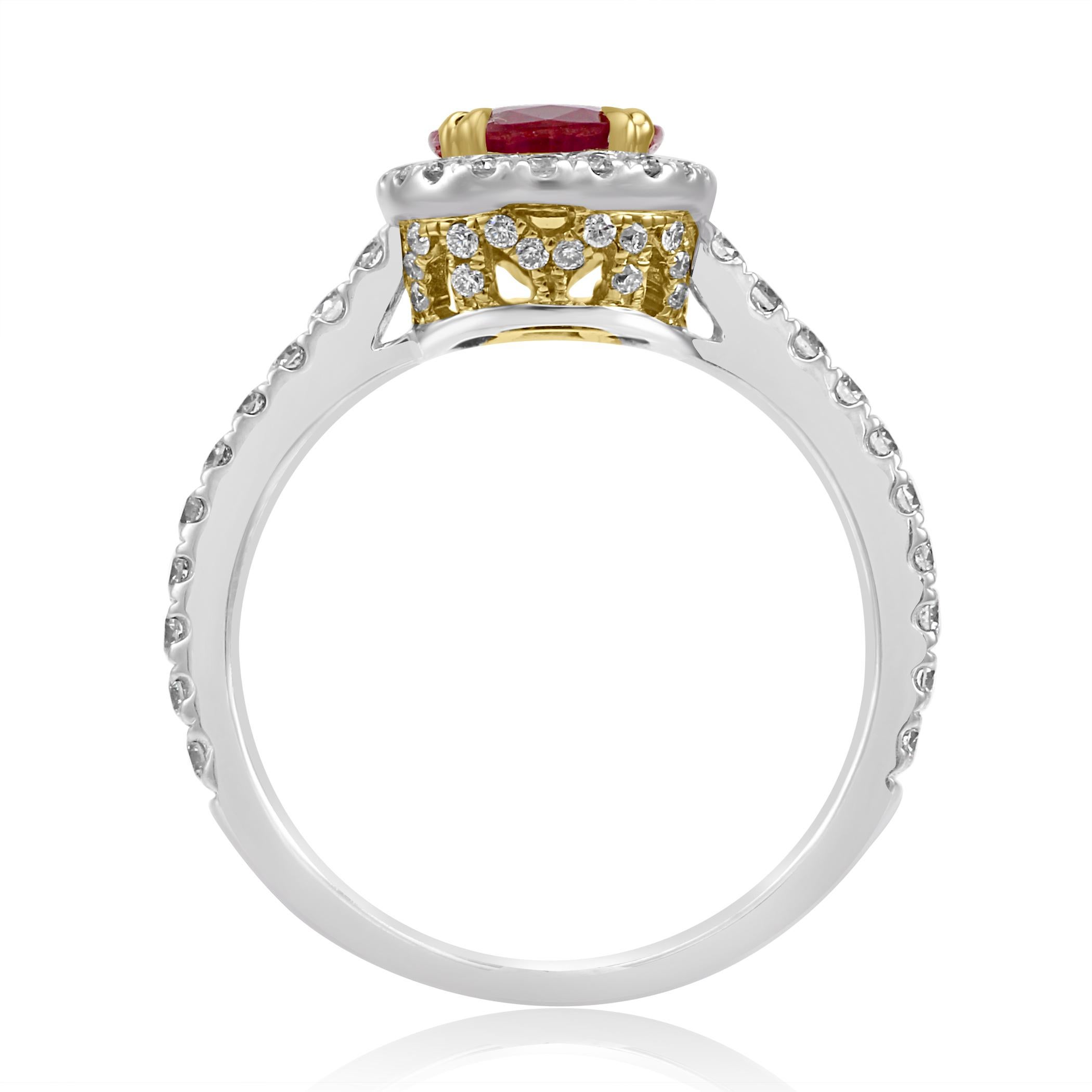 Ruby Oval Diamond Round Halo 14K White and Yellow Gold Bridal Fashion Ring 4