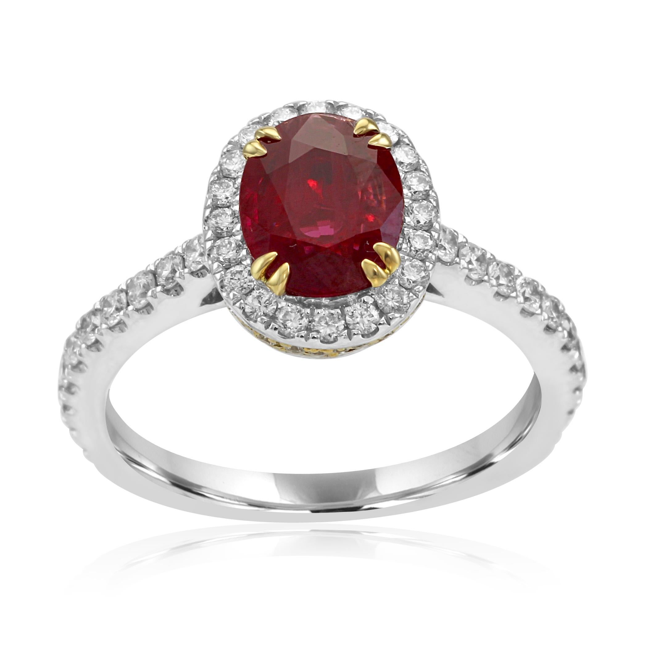 Oval Cut Ruby Oval Diamond Round Halo 14K White and Yellow Gold Bridal Fashion Ring