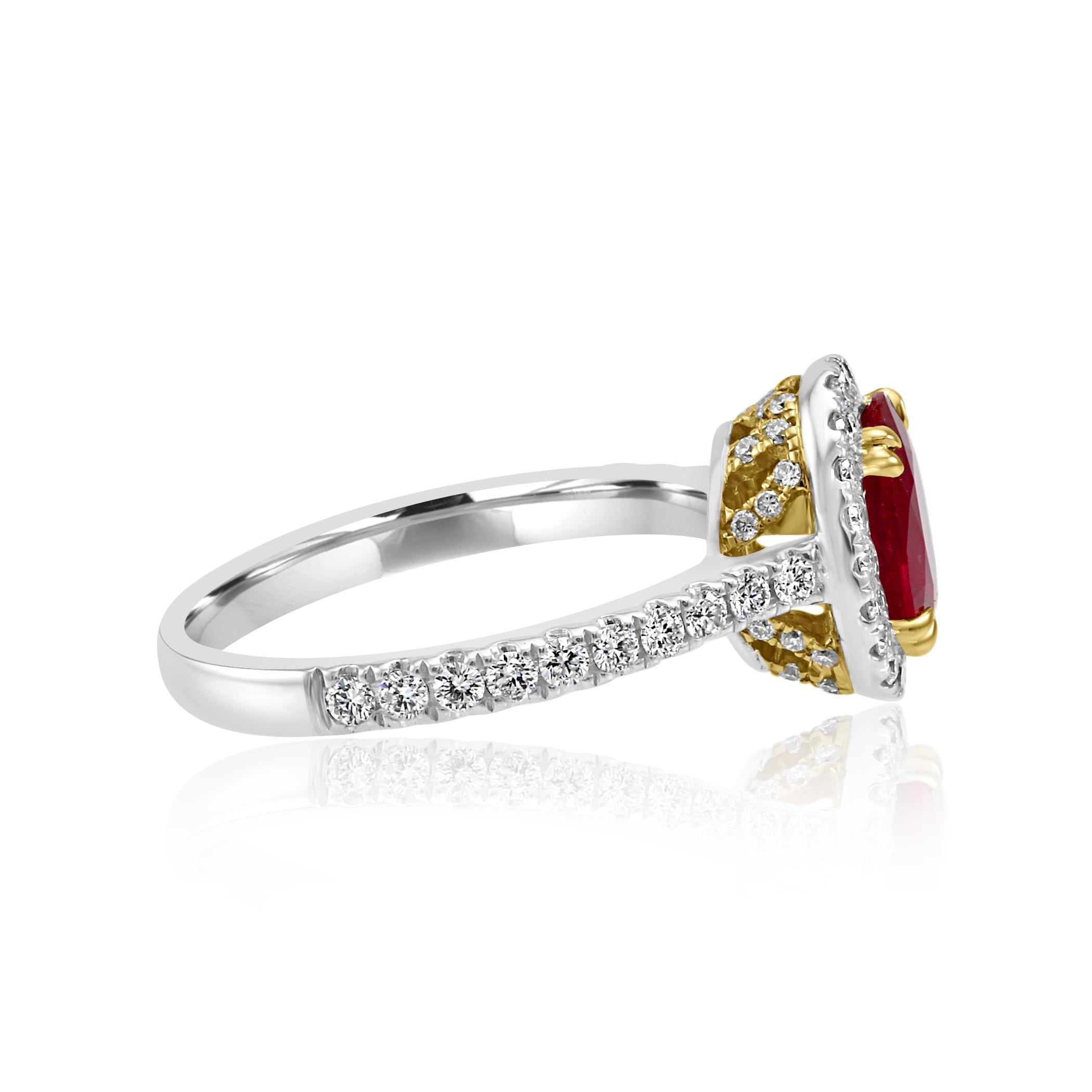 Ruby Oval Diamond Round Halo 14K White and Yellow Gold Bridal Fashion Ring 1