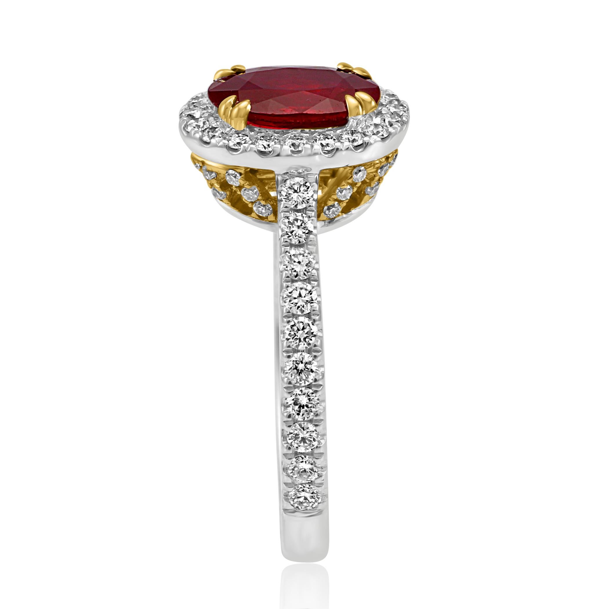 Ruby Oval Diamond Round Halo 14K White and Yellow Gold Bridal Fashion Ring 2