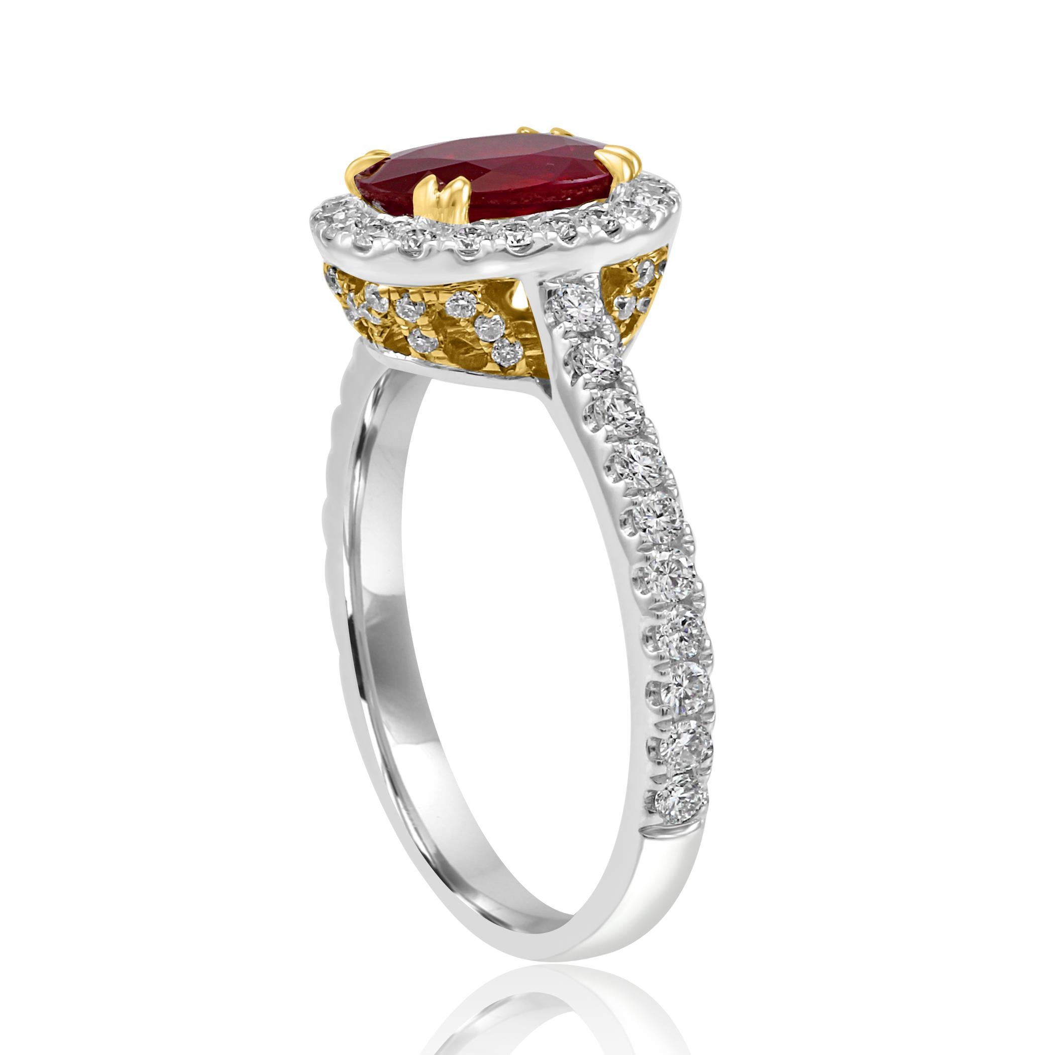 Ruby Oval Diamond Round Halo 14K White and Yellow Gold Bridal Fashion Ring 3