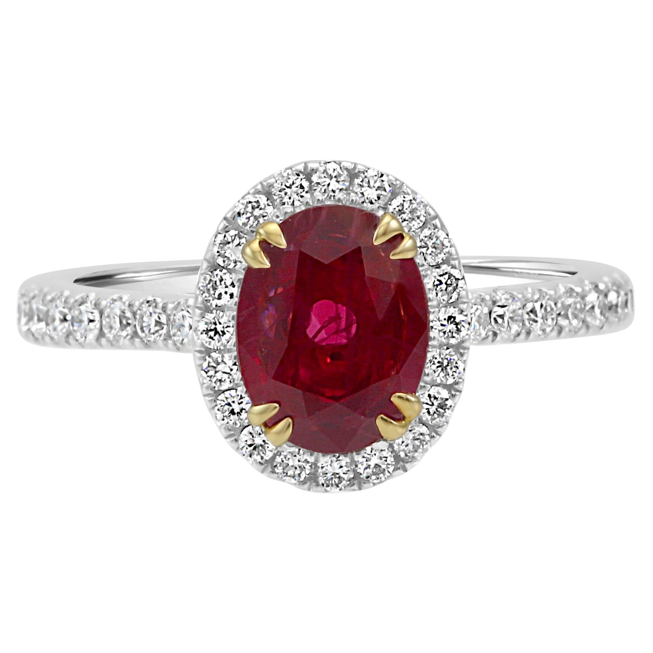 Ruby Oval Diamond Round Halo 14K White and Yellow Gold Bridal Fashion Ring