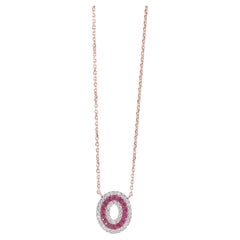 Ruby Oval Halo Natural Diamond Pendant Necklace in 14K Solid Gold (Certified)