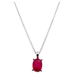 Ruby oval shaped gemstone pendant necklace 18k white gold