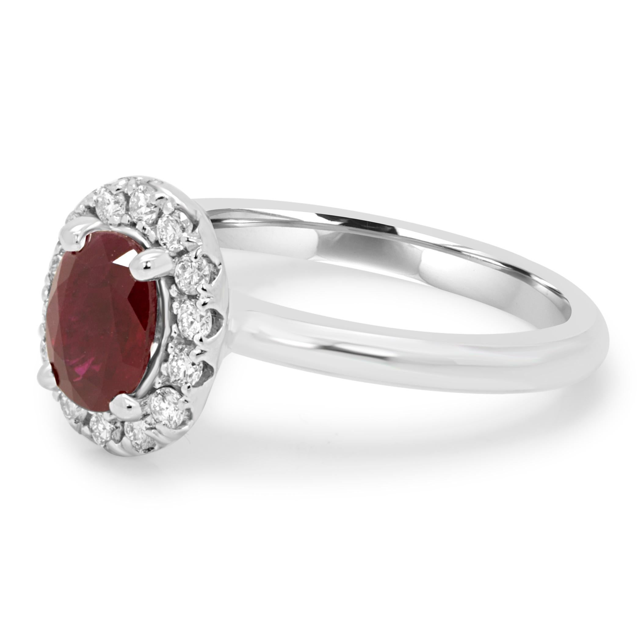 Modern Ruby Oval White Diamond Round Halo Gold Engagement Bridal Fashion Ring
