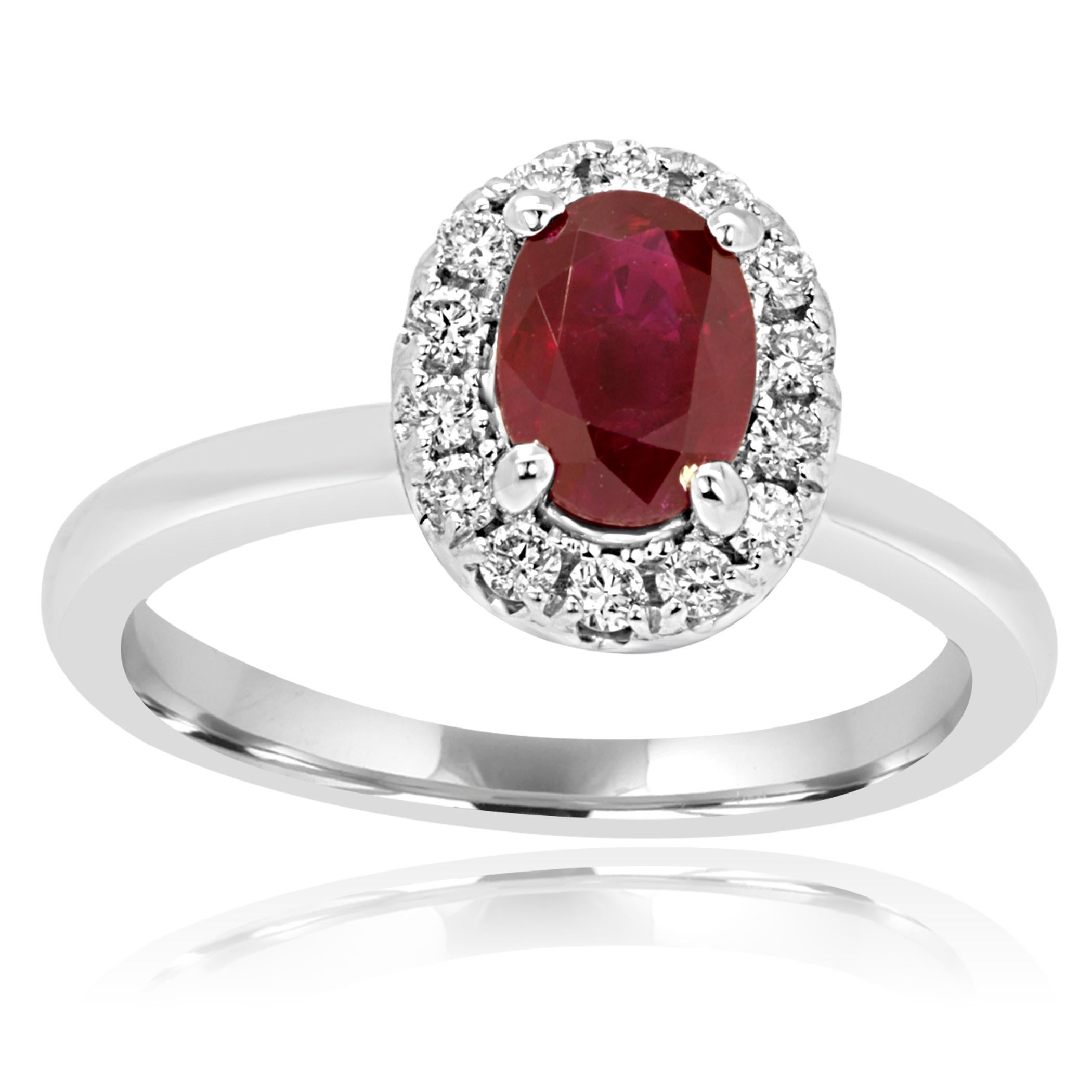 Oval Cut Ruby Oval White Diamond Round Halo Gold Engagement Bridal Fashion Ring