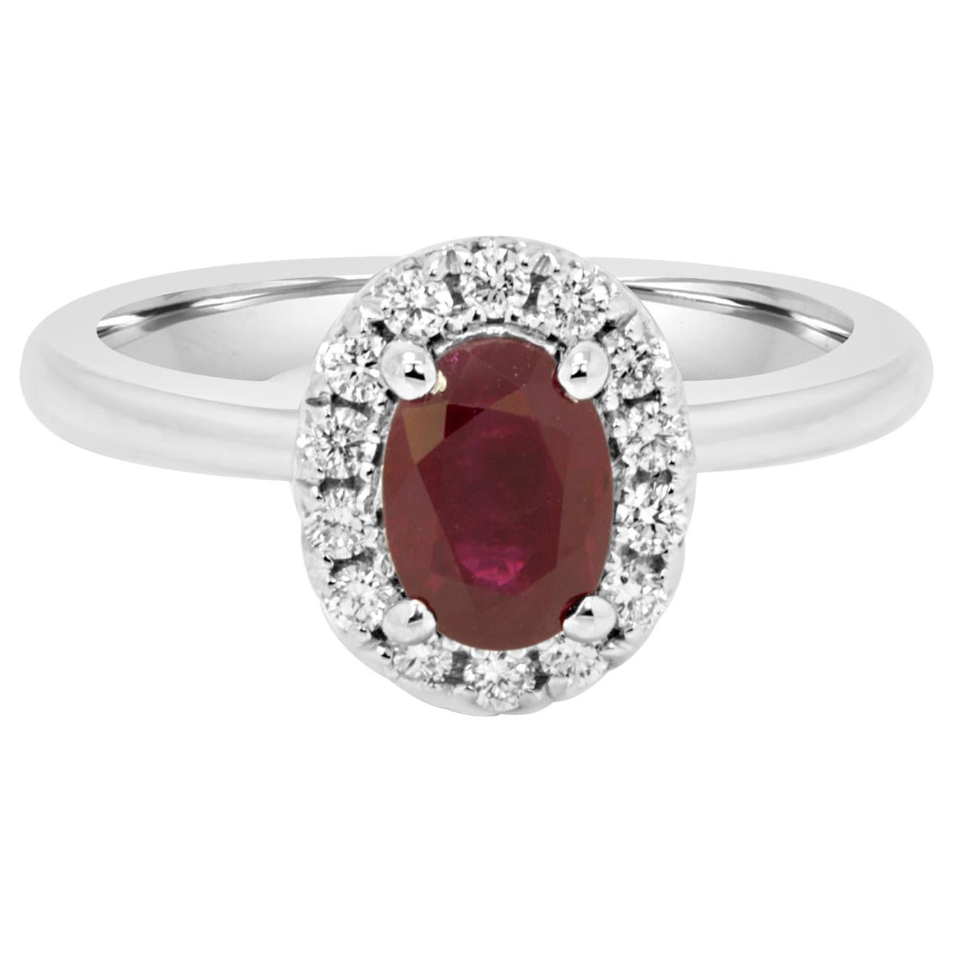 Ruby Oval White Diamond Round Halo Gold Engagement Bridal Fashion Ring