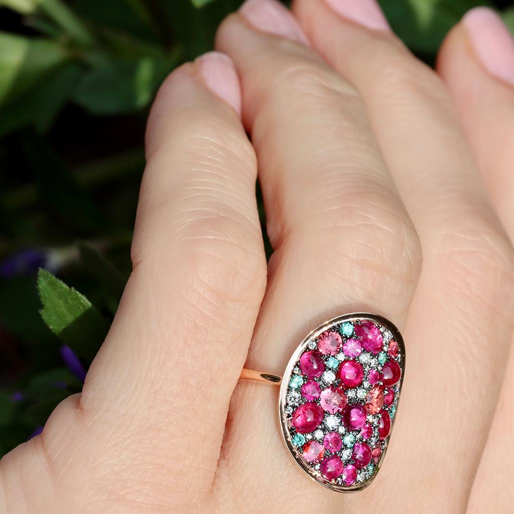 Ruby Padparadscha Sapphire Paraiba Tourmaline White Diamond Mosaic Ring 4